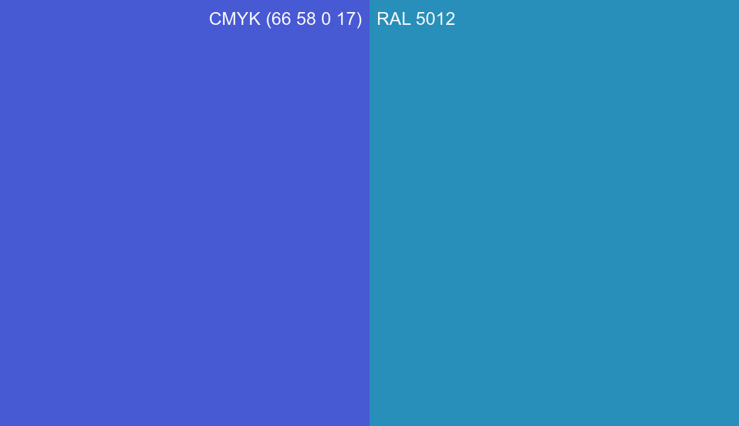 CMYK Color CMYK (66 58 0 17) vs RAL 5012 side by side comparison CMYK Color CMYK (66 58 0 17) vs RAL 5012 side by side comparison
