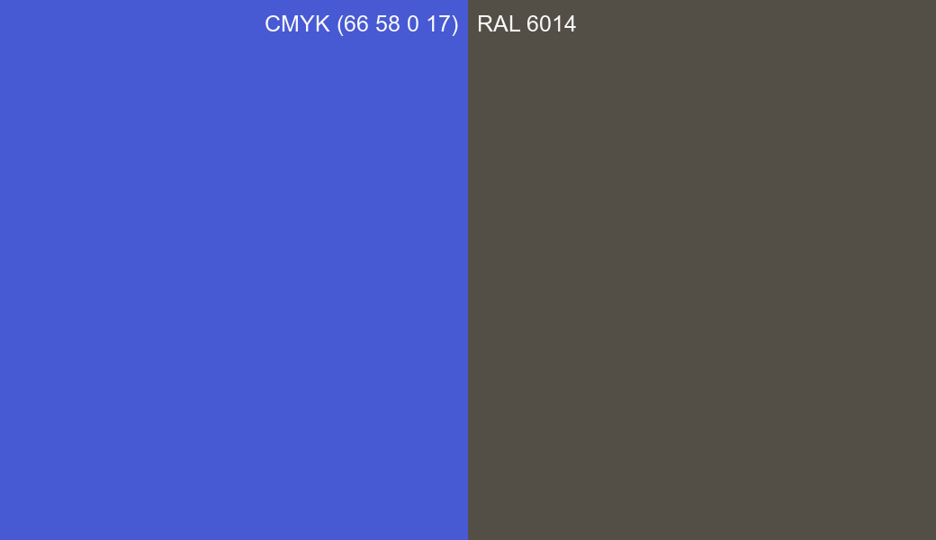 CMYK Color CMYK (66 58 0 17) vs RAL 6014 side by side comparison CMYK Color CMYK (66 58 0 17) vs RAL 6014 side by side comparison