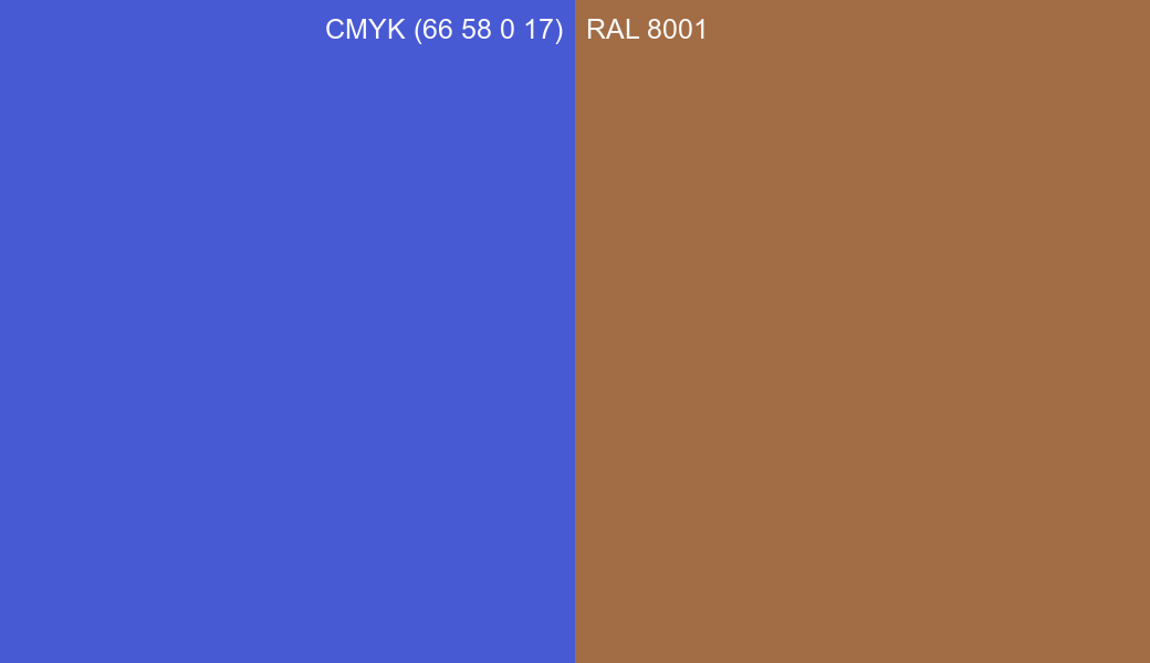 CMYK Color CMYK (66 58 0 17) vs RAL 8001 side by side comparison CMYK Color CMYK (66 58 0 17) vs RAL 8001 side by side comparison