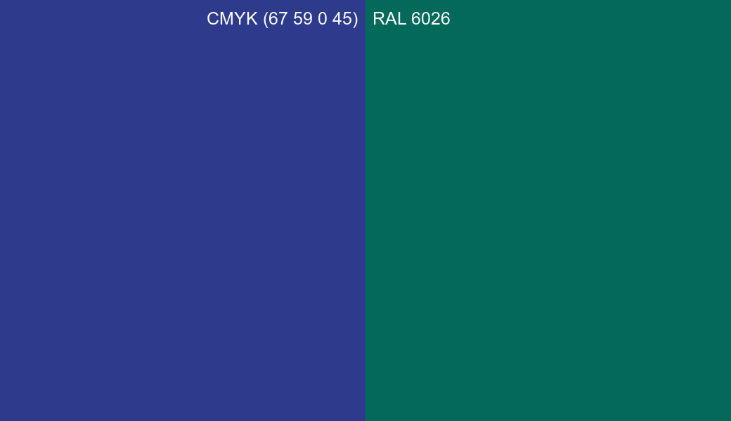 CMYK Color CMYK (67 59 0 45) vs RAL 6026 side by side comparison CMYK Color CMYK (67 59 0 45) vs RAL 6026 side by side comparison
