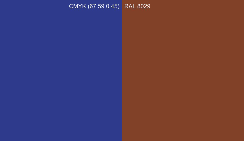 CMYK Color CMYK (67 59 0 45) vs RAL 8029 side by side comparison CMYK Color CMYK (67 59 0 45) vs RAL 8029 side by side comparison