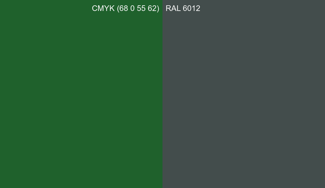 CMYK Color CMYK (68 0 55 62) vs RAL 6012 side by side comparison CMYK Color CMYK (68 0 55 62) vs RAL 6012 side by side comparison