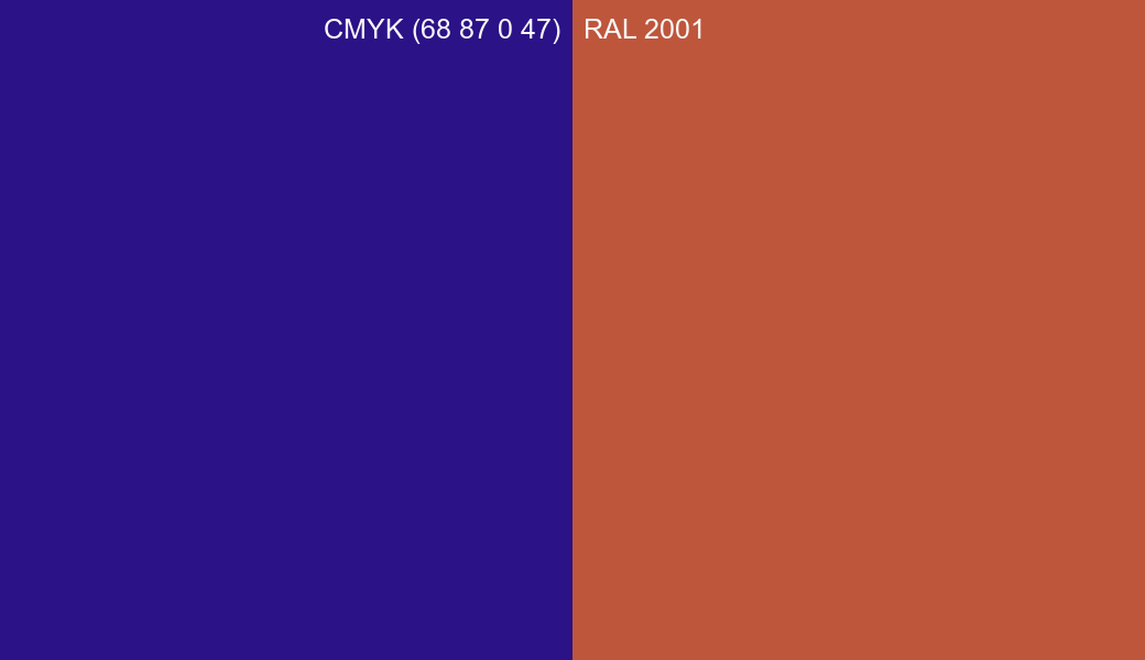 CMYK Color CMYK (68 87 0 47) vs RAL 2001 side by side comparison CMYK Color CMYK (68 87 0 47) vs RAL 2001 side by side comparison