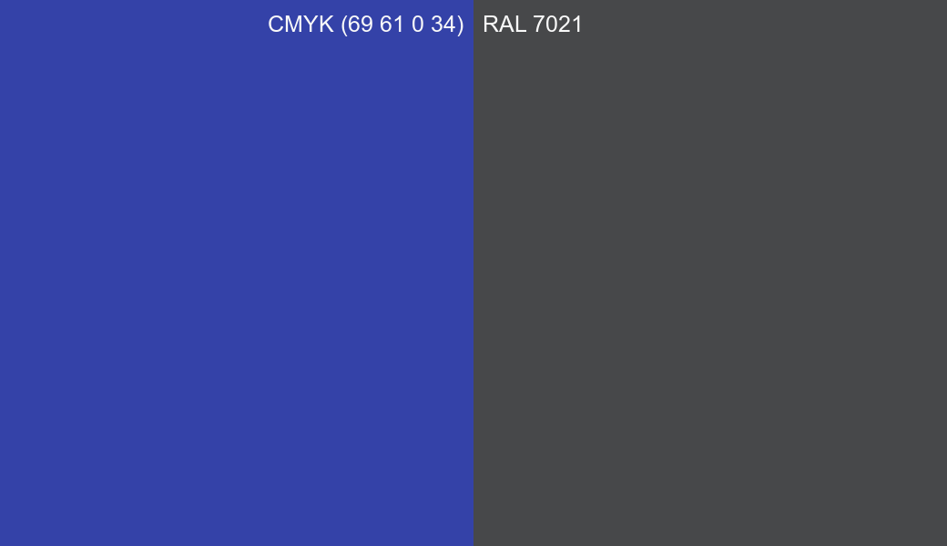 CMYK Color CMYK (69 61 0 34) vs RAL 7021 side by side comparison CMYK Color CMYK (69 61 0 34) vs RAL 7021 side by side comparison