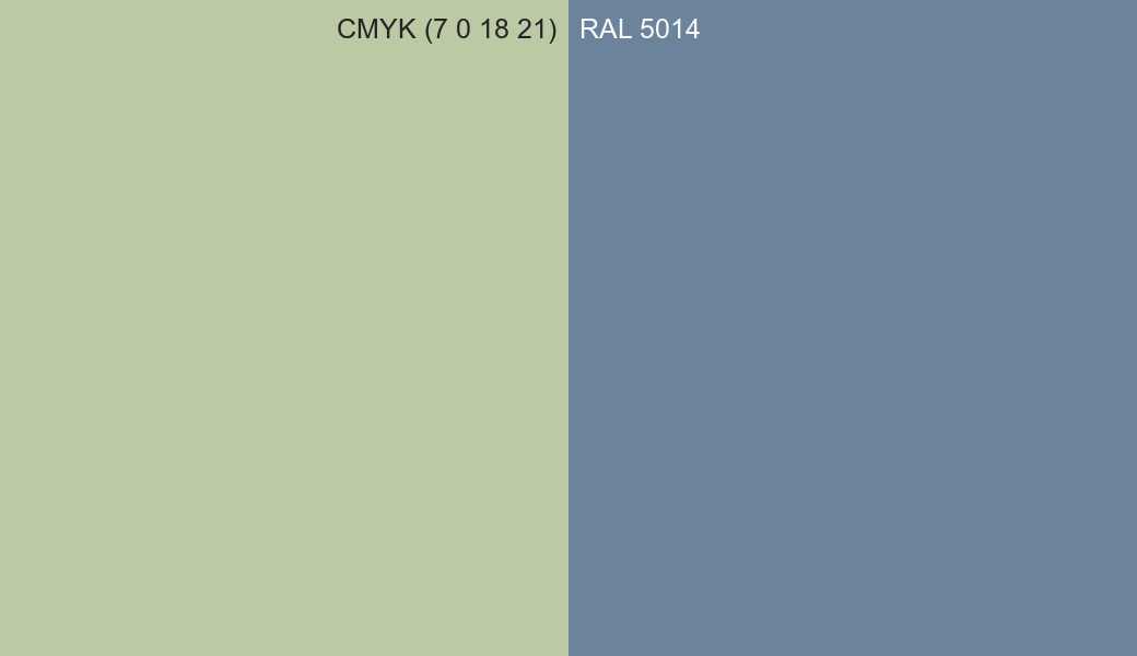 CMYK Color CMYK (7 0 18 21) vs RAL 5014 side by side comparison CMYK Color CMYK (7 0 18 21) vs RAL 5014 side by side comparison