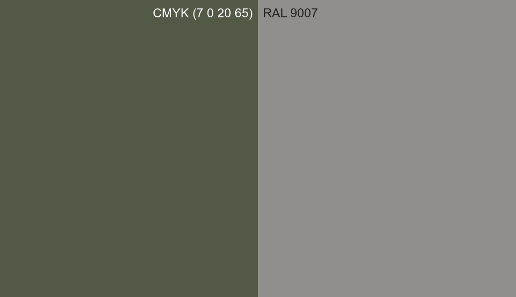 CMYK Color CMYK (7 0 20 65) vs RAL 9007 side by side comparison CMYK Color CMYK (7 0 20 65) vs RAL 9007 side by side comparison