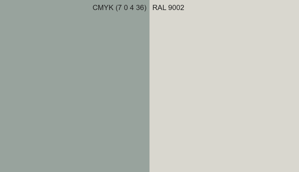 CMYK Color CMYK (7 0 4 36) vs RAL 9002 side by side comparison CMYK Color CMYK (7 0 4 36) vs RAL 9002 side by side comparison