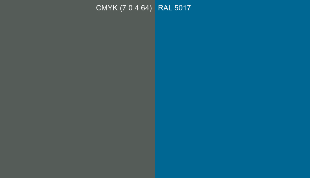 CMYK Color CMYK (7 0 4 64) vs RAL 5017 side by side comparison CMYK Color CMYK (7 0 4 64) vs RAL 5017 side by side comparison