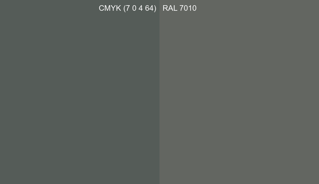CMYK Color CMYK (7 0 4 64) vs RAL 7010 side by side comparison CMYK Color CMYK (7 0 4 64) vs RAL 7010 side by side comparison