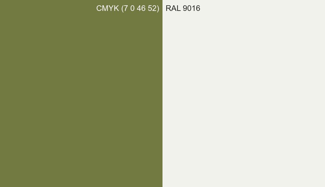 CMYK Color CMYK (7 0 46 52) vs RAL 9016 side by side comparison CMYK Color CMYK (7 0 46 52) vs RAL 9016 side by side comparison