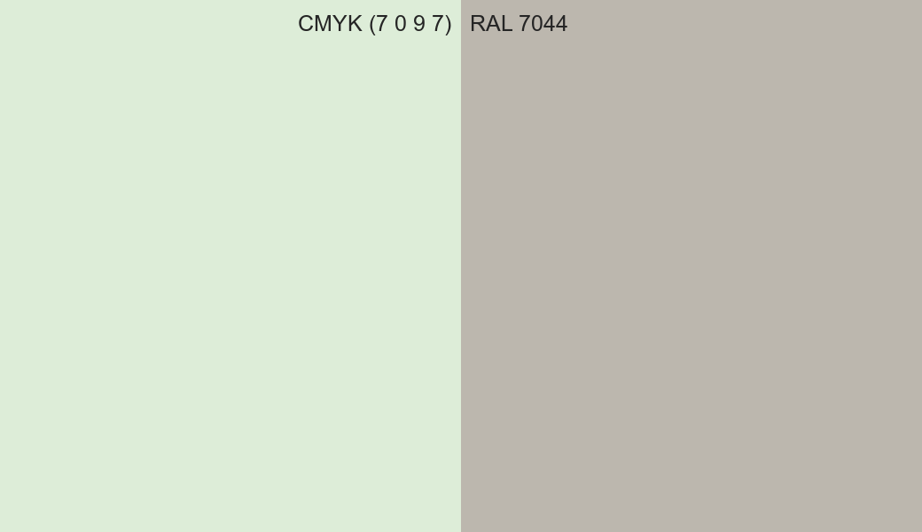 CMYK Color CMYK (7 0 9 7) vs RAL 7044 side by side comparison CMYK Color CMYK (7 0 9 7) vs RAL 7044 side by side comparison