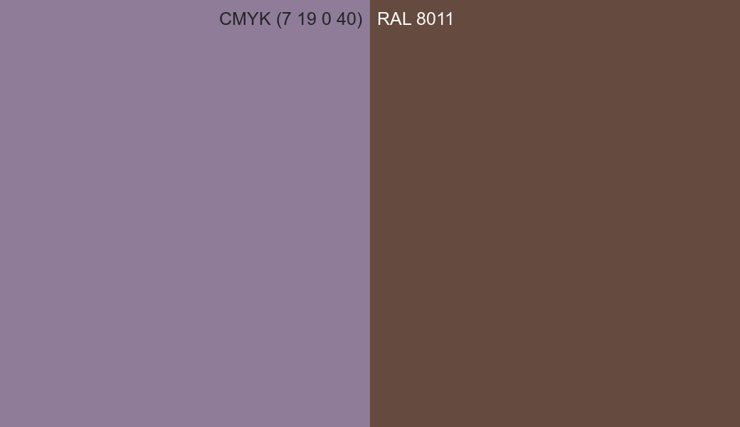 CMYK Color CMYK (7 19 0 40) vs RAL 8011 side by side comparison CMYK Color CMYK (7 19 0 40) vs RAL 8011 side by side comparison