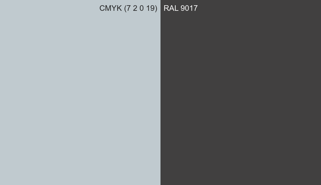CMYK Color CMYK (7 2 0 19) vs RAL 9017 side by side comparison CMYK Color CMYK (7 2 0 19) vs RAL 9017 side by side comparison