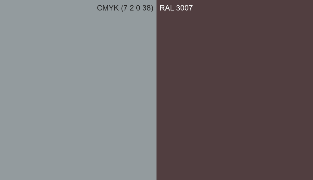 CMYK Color CMYK (7 2 0 38) vs RAL 3007 side by side comparison CMYK Color CMYK (7 2 0 38) vs RAL 3007 side by side comparison