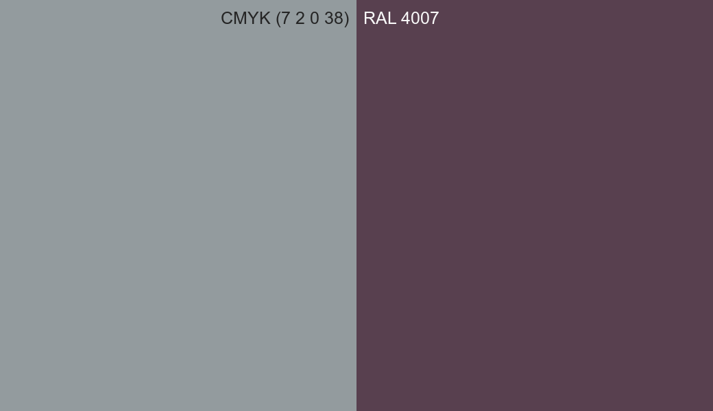 CMYK Color CMYK (7 2 0 38) vs RAL 4007 side by side comparison CMYK Color CMYK (7 2 0 38) vs RAL 4007 side by side comparison