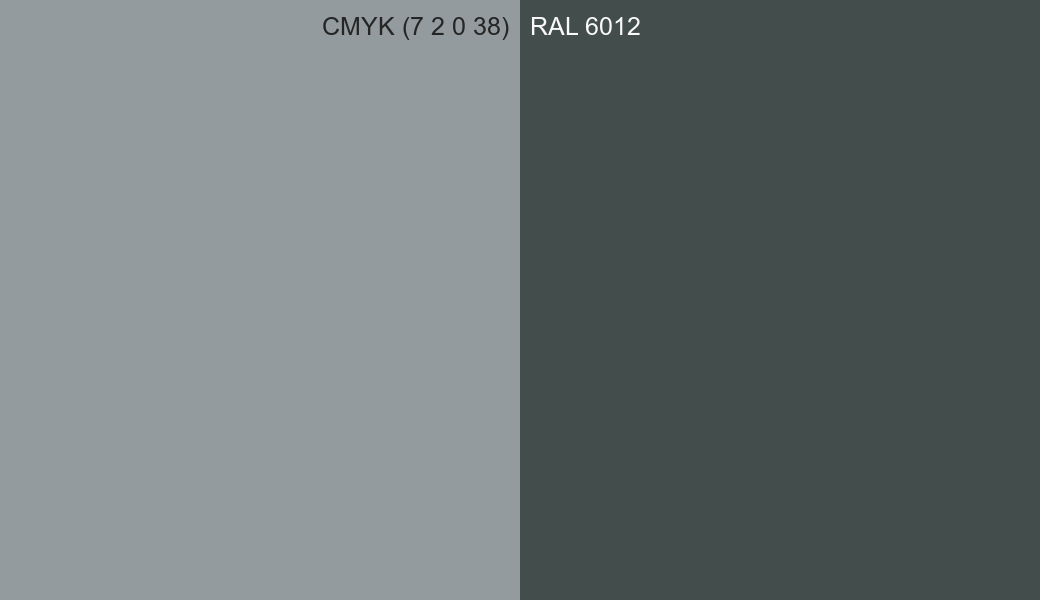 CMYK Color CMYK (7 2 0 38) vs RAL 6012 side by side comparison CMYK Color CMYK (7 2 0 38) vs RAL 6012 side by side comparison