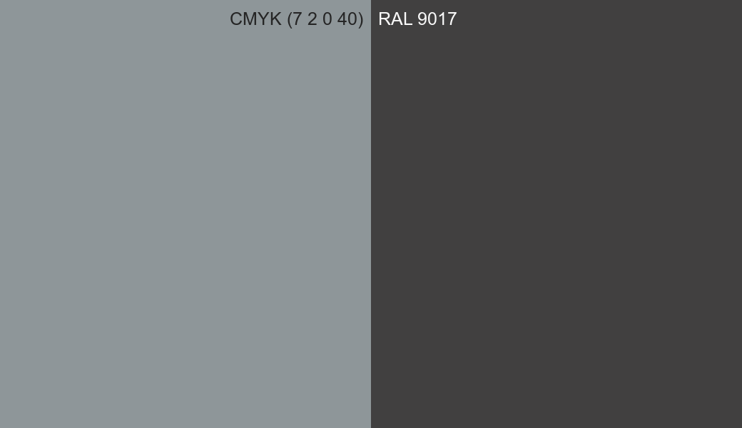 CMYK Color CMYK (7 2 0 40) vs RAL 9017 side by side comparison CMYK Color CMYK (7 2 0 40) vs RAL 9017 side by side comparison