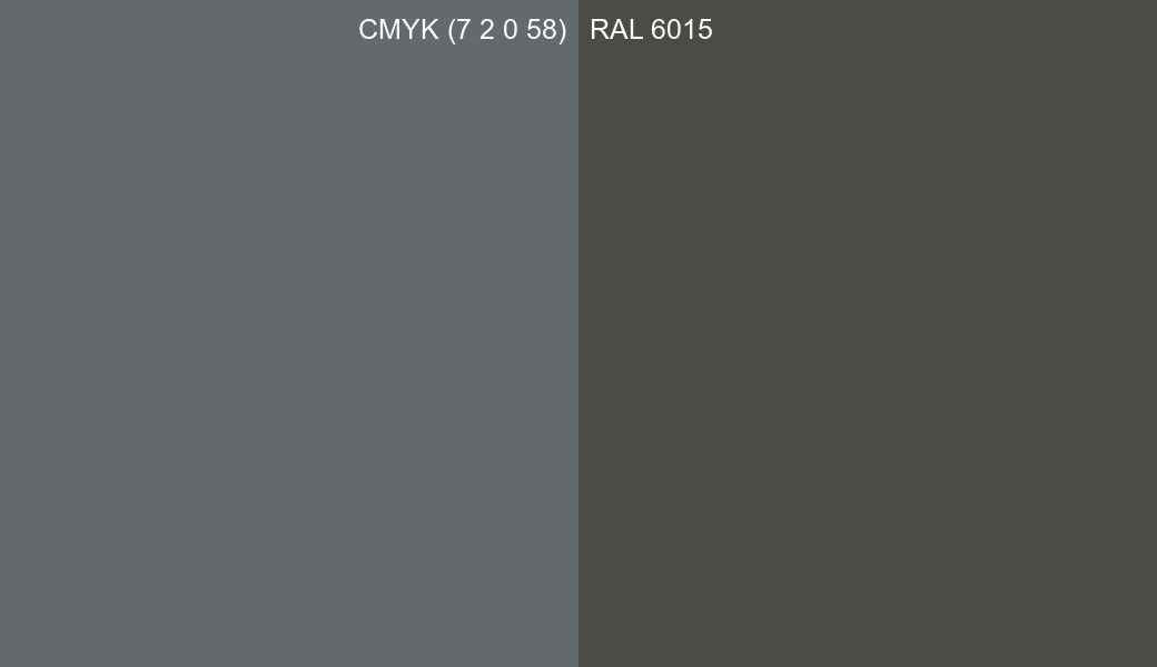 CMYK Color CMYK (7 2 0 58) vs RAL 6015 side by side comparison CMYK Color CMYK (7 2 0 58) vs RAL 6015 side by side comparison