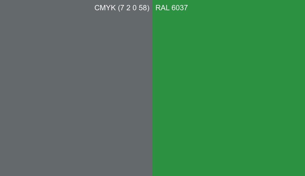 CMYK Color CMYK (7 2 0 58) vs RAL 6037 side by side comparison CMYK Color CMYK (7 2 0 58) vs RAL 6037 side by side comparison