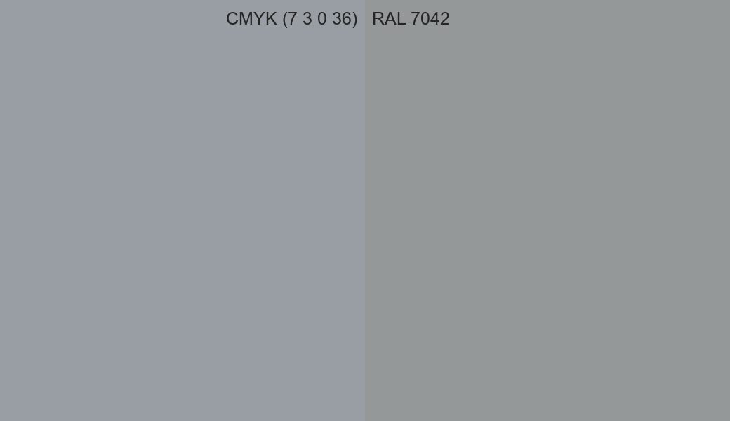 CMYK Color CMYK (7 3 0 36) vs RAL 7042 side by side comparison CMYK Color CMYK (7 3 0 36) vs RAL 7042 side by side comparison