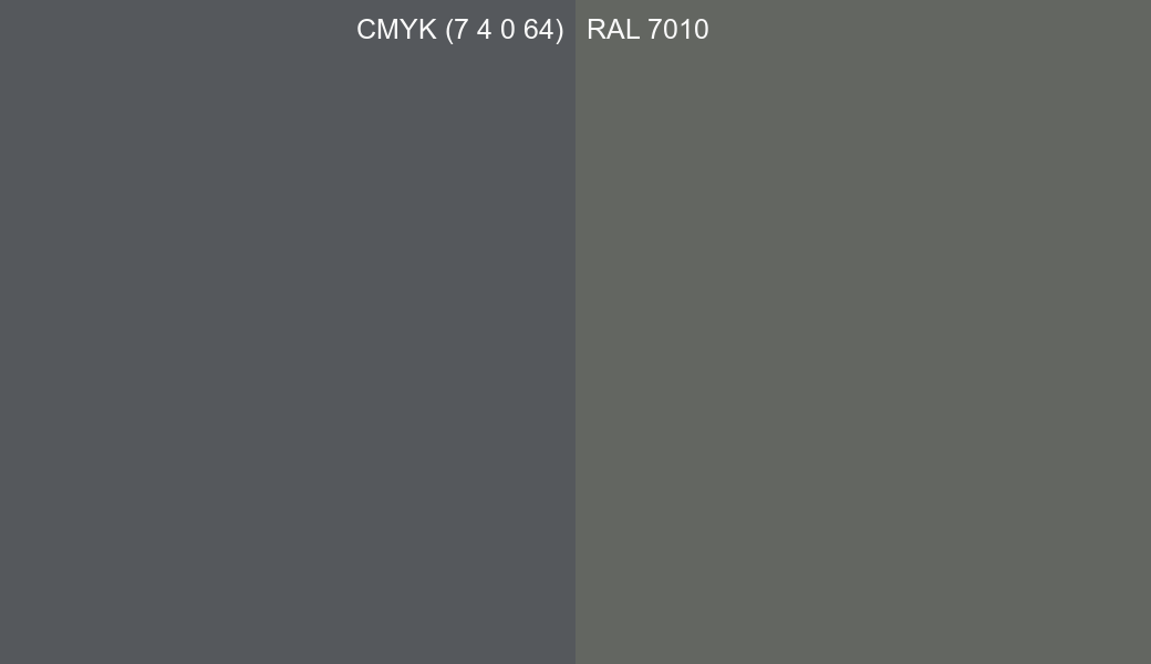 CMYK Color CMYK (7 4 0 64) vs RAL 7010 side by side comparison CMYK Color CMYK (7 4 0 64) vs RAL 7010 side by side comparison
