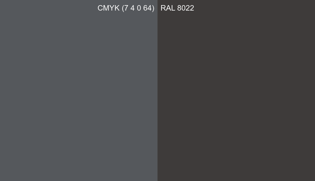 CMYK Color CMYK (7 4 0 64) vs RAL 8022 side by side comparison CMYK Color CMYK (7 4 0 64) vs RAL 8022 side by side comparison