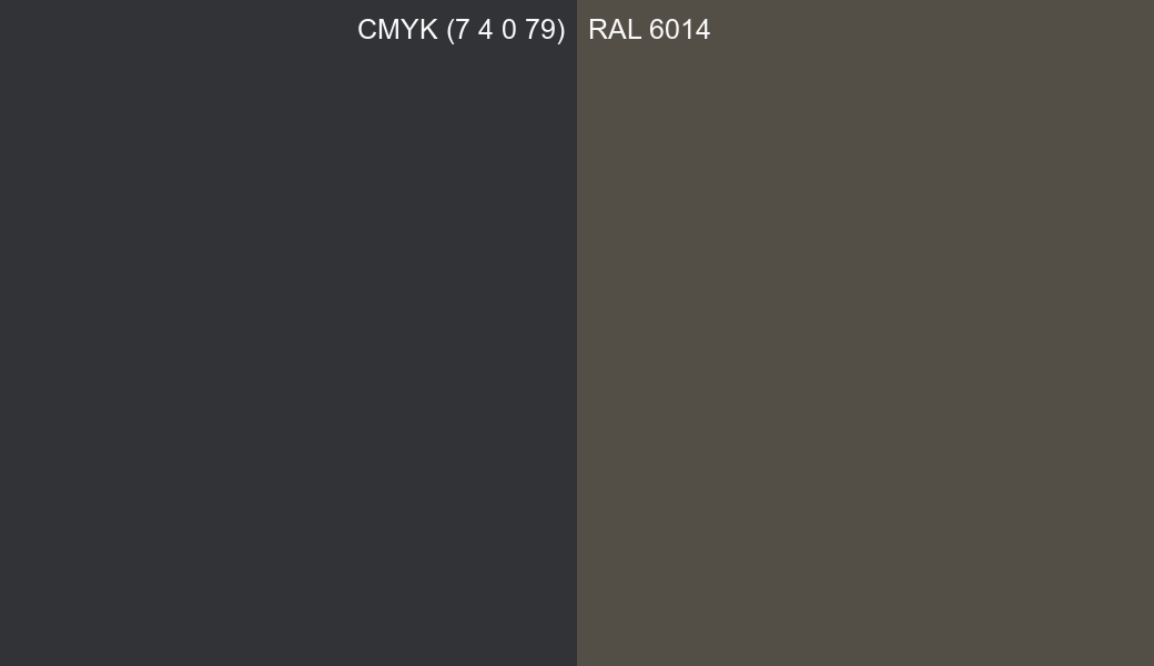 CMYK Color CMYK (7 4 0 79) vs RAL 6014 side by side comparison CMYK Color CMYK (7 4 0 79) vs RAL 6014 side by side comparison