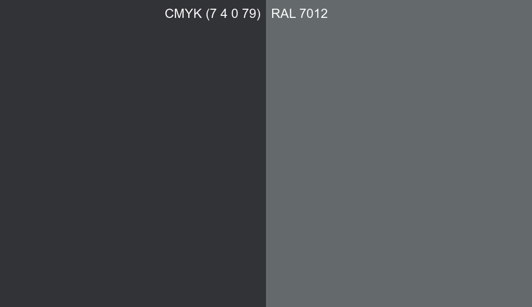 CMYK Color CMYK (7 4 0 79) vs RAL 7012 side by side comparison CMYK Color CMYK (7 4 0 79) vs RAL 7012 side by side comparison