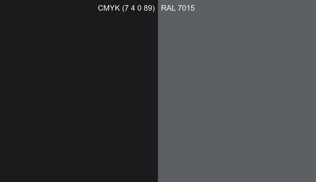 CMYK Color CMYK (7 4 0 89) vs RAL 7015 side by side comparison CMYK Color CMYK (7 4 0 89) vs RAL 7015 side by side comparison