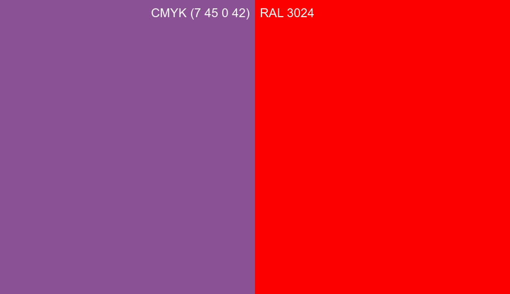 CMYK Color CMYK (7 45 0 42) vs RAL 3024 side by side comparison CMYK Color CMYK (7 45 0 42) vs RAL 3024 side by side comparison