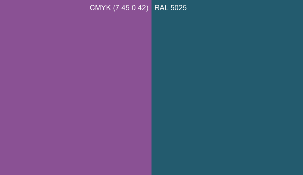 CMYK Color CMYK (7 45 0 42) vs RAL 5025 side by side comparison CMYK Color CMYK (7 45 0 42) vs RAL 5025 side by side comparison