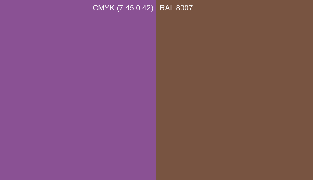 CMYK Color CMYK (7 45 0 42) vs RAL 8007 side by side comparison CMYK Color CMYK (7 45 0 42) vs RAL 8007 side by side comparison