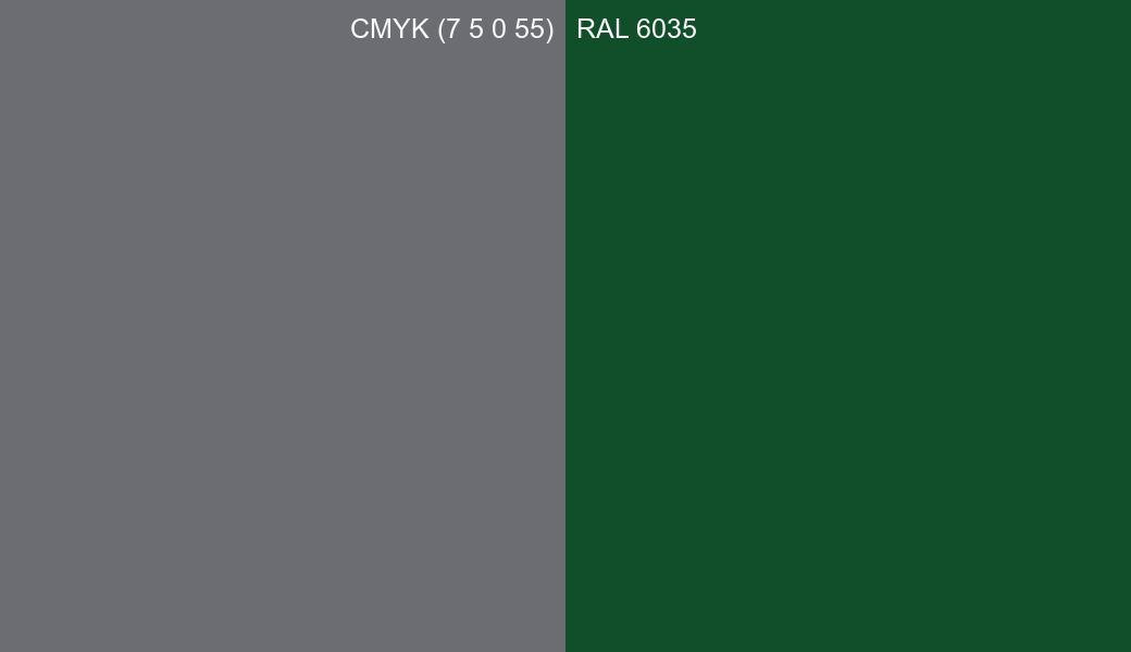 CMYK Color CMYK (7 5 0 55) vs RAL 6035 side by side comparison CMYK Color CMYK (7 5 0 55) vs RAL 6035 side by side comparison