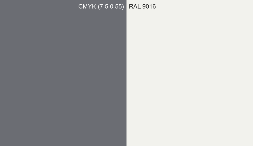 CMYK Color CMYK (7 5 0 55) vs RAL 9016 side by side comparison CMYK Color CMYK (7 5 0 55) vs RAL 9016 side by side comparison