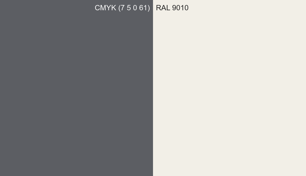 CMYK Color CMYK (7 5 0 61) vs RAL 9010 side by side comparison CMYK Color CMYK (7 5 0 61) vs RAL 9010 side by side comparison