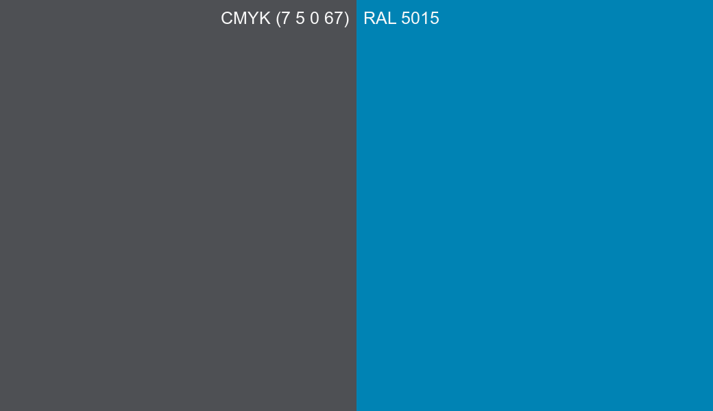 CMYK Color CMYK (7 5 0 67) vs RAL 5015 side by side comparison CMYK Color CMYK (7 5 0 67) vs RAL 5015 side by side comparison