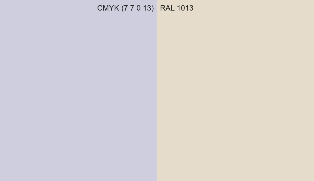 CMYK Color CMYK (7 7 0 13) vs RAL 1013 side by side comparison CMYK Color CMYK (7 7 0 13) vs RAL 1013 side by side comparison