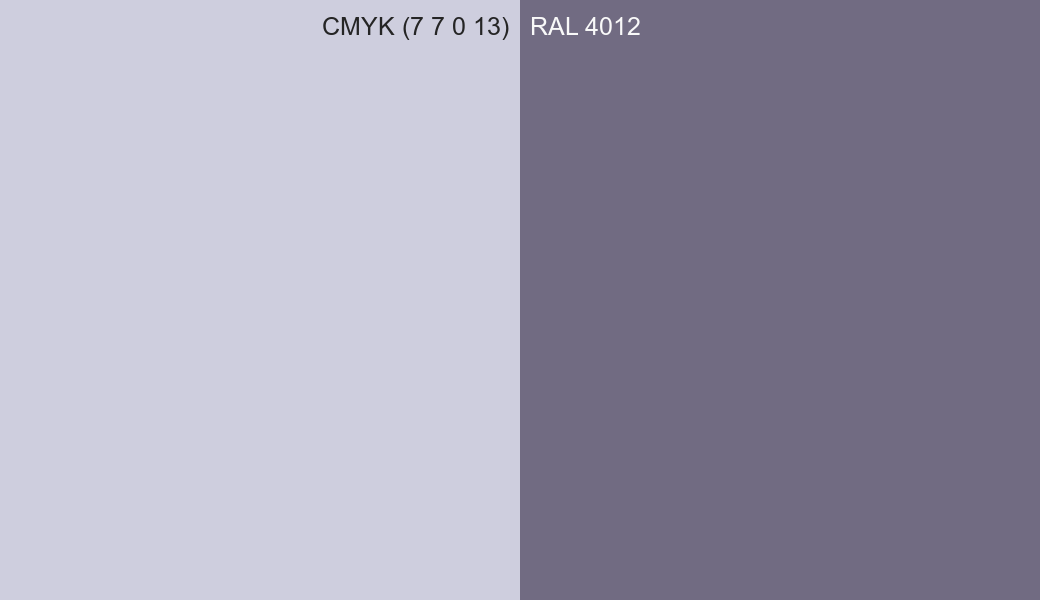 CMYK Color CMYK (7 7 0 13) vs RAL 4012 side by side comparison CMYK Color CMYK (7 7 0 13) vs RAL 4012 side by side comparison