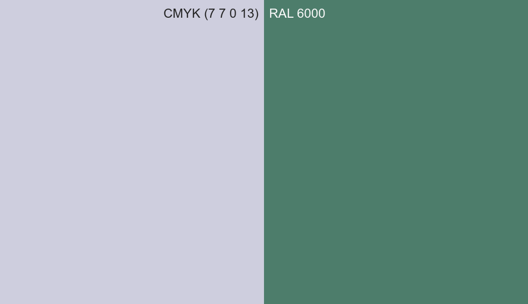 CMYK Color CMYK (7 7 0 13) vs RAL 6000 side by side comparison CMYK Color CMYK (7 7 0 13) vs RAL 6000 side by side comparison