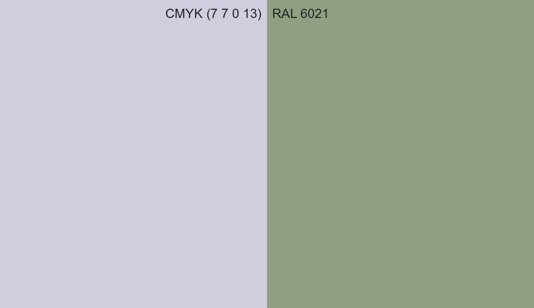 CMYK Color CMYK (7 7 0 13) vs RAL 6021 side by side comparison CMYK Color CMYK (7 7 0 13) vs RAL 6021 side by side comparison