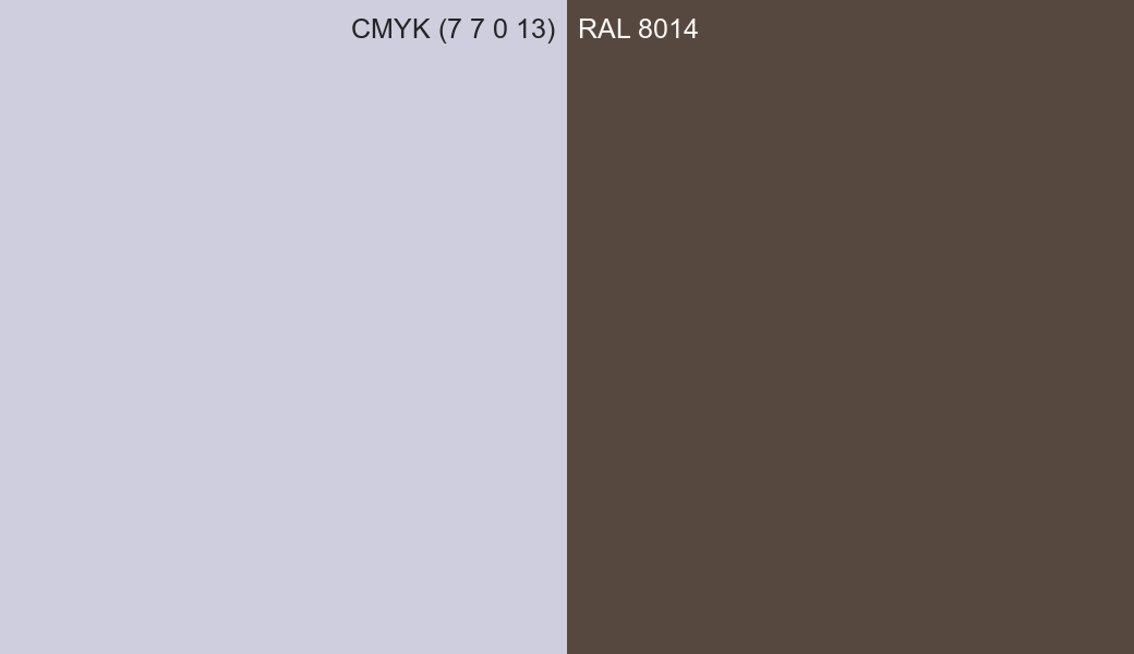 CMYK Color CMYK (7 7 0 13) vs RAL 8014 side by side comparison CMYK Color CMYK (7 7 0 13) vs RAL 8014 side by side comparison