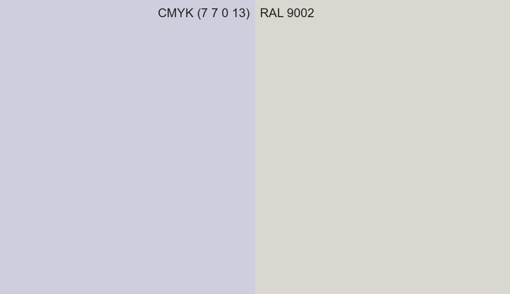 CMYK Color CMYK (7 7 0 13) vs RAL 9002 side by side comparison CMYK Color CMYK (7 7 0 13) vs RAL 9002 side by side comparison