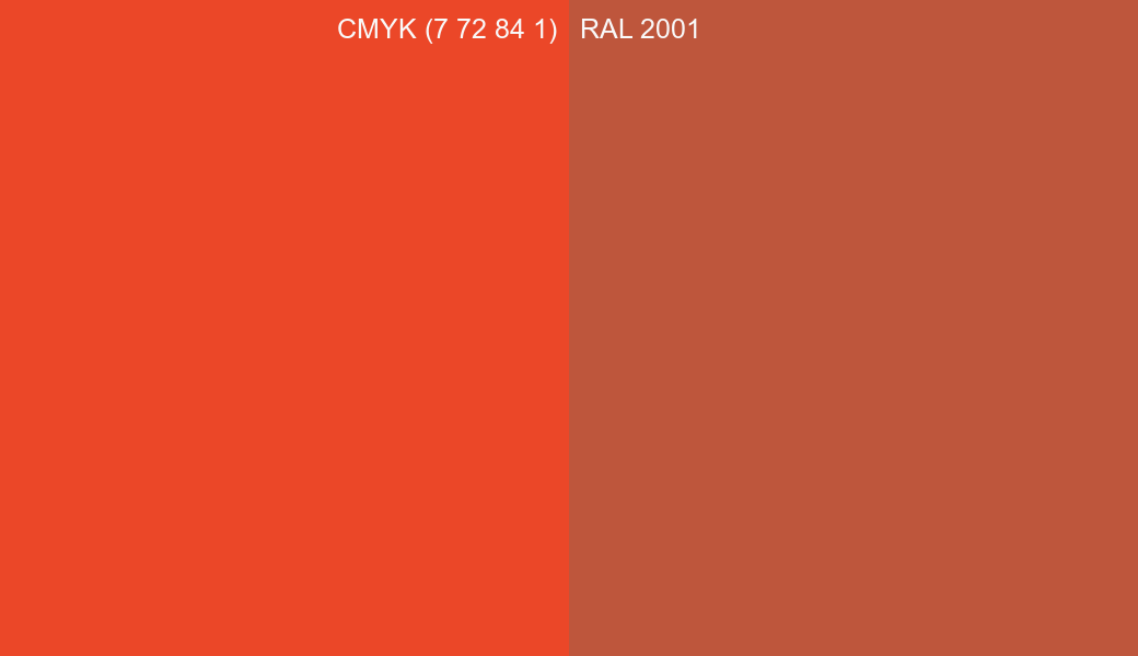 CMYK Color CMYK (7 72 84 1) vs RAL 2001 side by side comparison CMYK Color CMYK (7 72 84 1) vs RAL 2001 side by side comparison