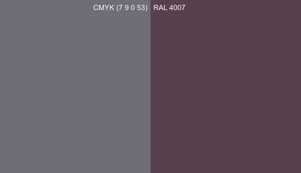 CMYK Color CMYK (7 9 0 53) vs RAL 4007 side by side comparison CMYK Color CMYK (7 9 0 53) vs RAL 4007 side by side comparison