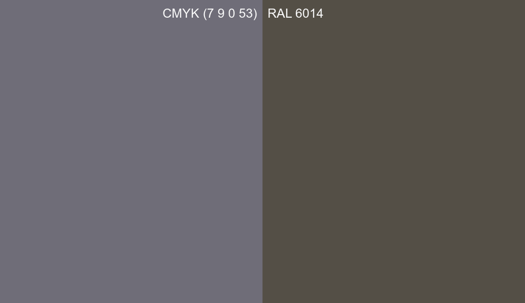 CMYK Color CMYK (7 9 0 53) vs RAL 6014 side by side comparison CMYK Color CMYK (7 9 0 53) vs RAL 6014 side by side comparison