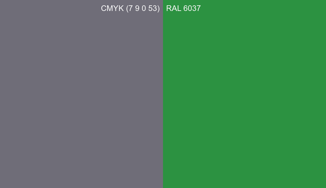 CMYK Color CMYK (7 9 0 53) vs RAL 6037 side by side comparison CMYK Color CMYK (7 9 0 53) vs RAL 6037 side by side comparison
