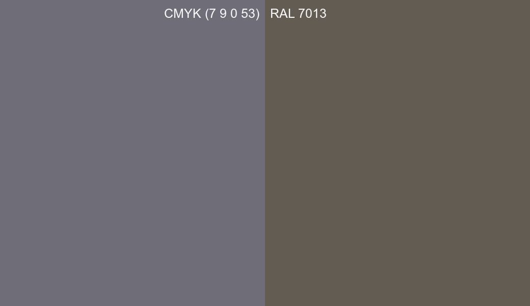CMYK Color CMYK (7 9 0 53) vs RAL 7013 side by side comparison CMYK Color CMYK (7 9 0 53) vs RAL 7013 side by side comparison