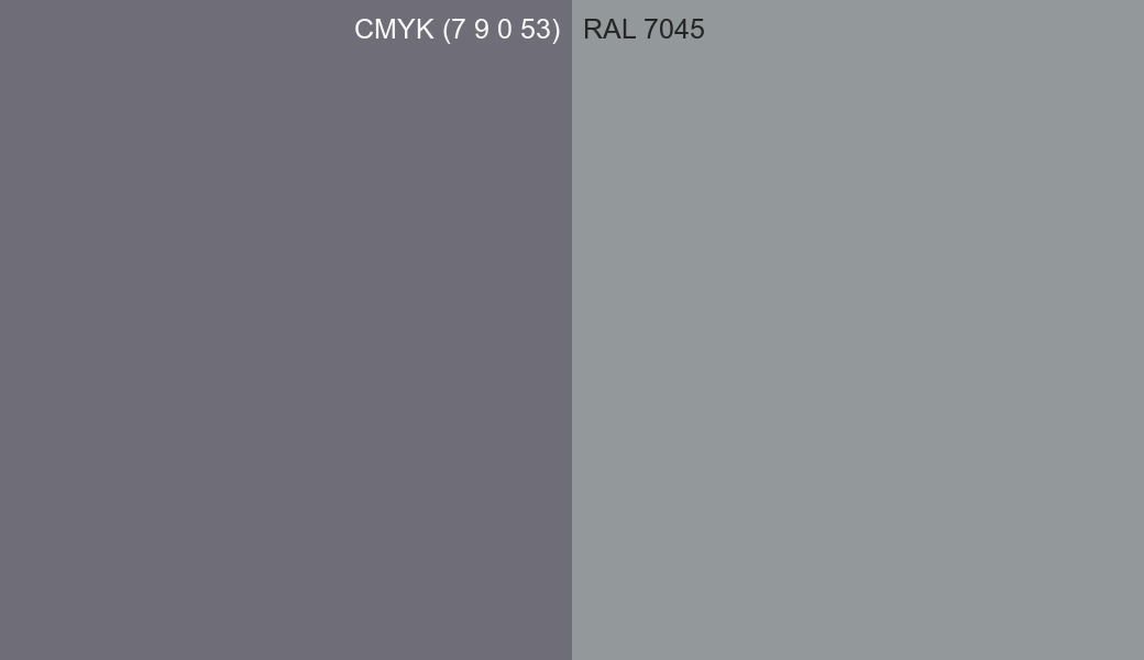 CMYK Color CMYK (7 9 0 53) vs RAL 7045 side by side comparison CMYK Color CMYK (7 9 0 53) vs RAL 7045 side by side comparison