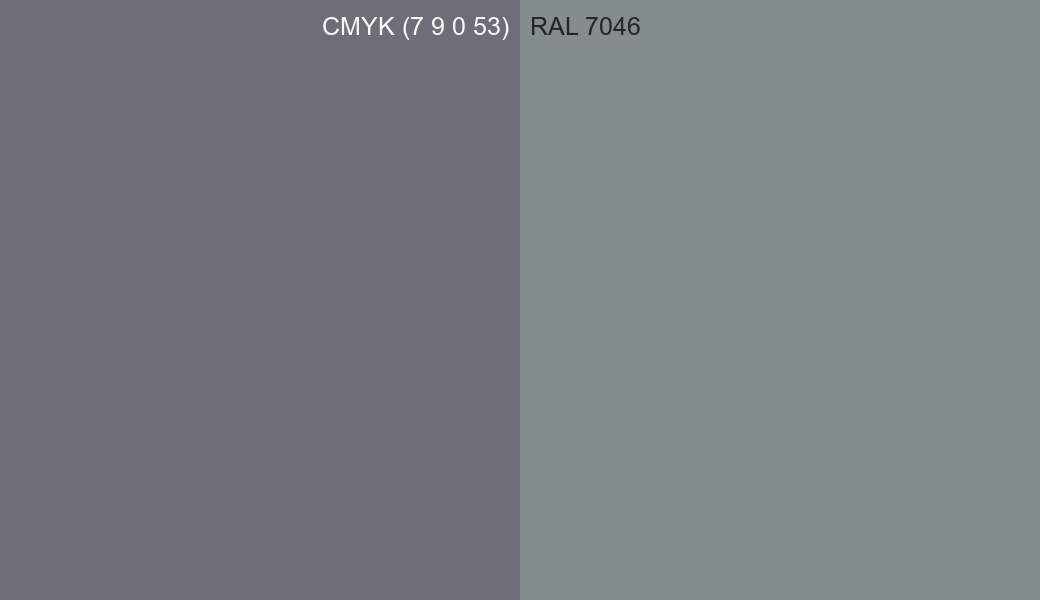 CMYK Color CMYK (7 9 0 53) vs RAL 7046 side by side comparison CMYK Color CMYK (7 9 0 53) vs RAL 7046 side by side comparison