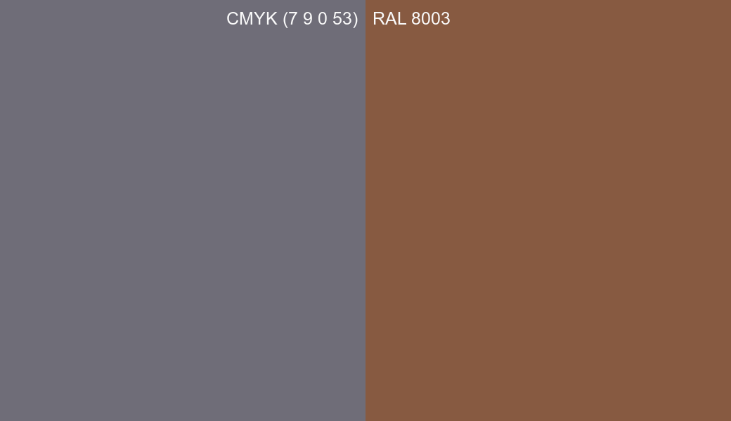 CMYK Color CMYK (7 9 0 53) vs RAL 8003 side by side comparison CMYK Color CMYK (7 9 0 53) vs RAL 8003 side by side comparison